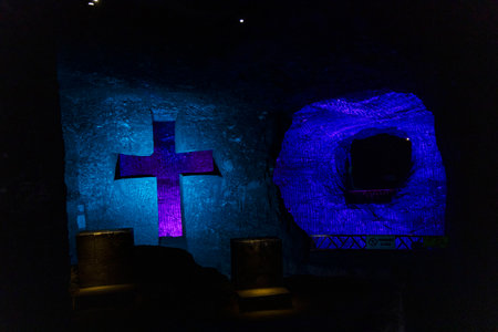 Zipaquira, Cundinamarca - Colombia. May 12, 2025. Salt Cathedral of Zipaquira, Built inside the tunnels of a salt mine, this majestic underground temple is located 200 meters below ground.の写真素材