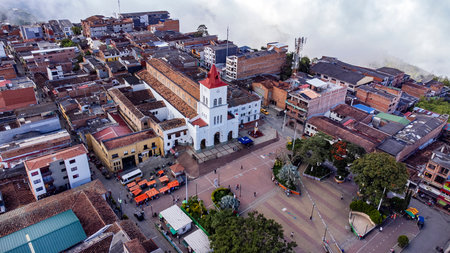 Santa Barbara, Antioquia - Colombia. October 5, 2025. Aerial view from a drone, located 1,800 meters above sea level.の写真素材