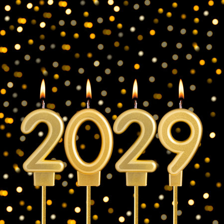 Happy New Year 2029 - Candles in the form of lit numbersの写真素材