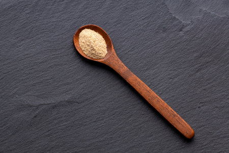 Organic maca powder - Lepidium meyenii in the spoonの写真素材
