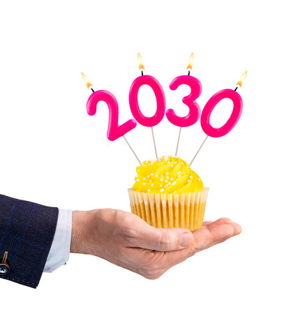 Candle number 2030 for a happy new year - New Year's Eve celebration on a white background