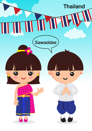 Thailand traditional costume Boys and girls, aec, asean のイラスト素材