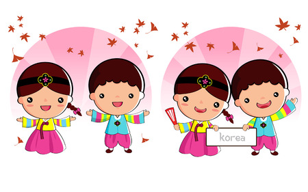 Korean traditional costume Boys and girls, cartoon, asianのイラスト素材
