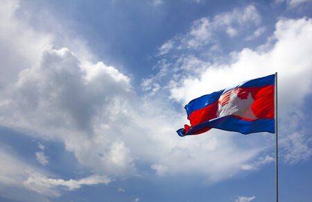 Cambodian flag on the blue sky backgroundの写真素材