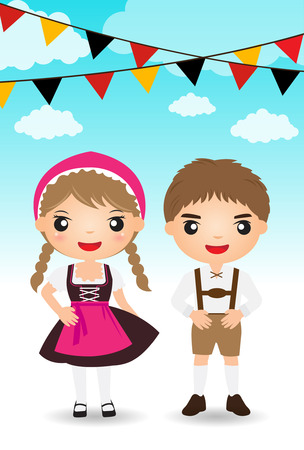 german couple traditional costume cartoon boy girl.のイラスト素材
