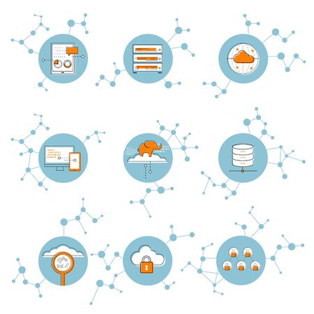 icons network connection concept, cloud computing, Big data, illustrationのイラスト素材