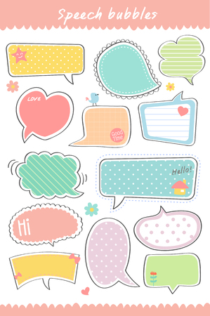 hand drawn, cute speech bubble collection, speaking, text box templateのイラスト素材