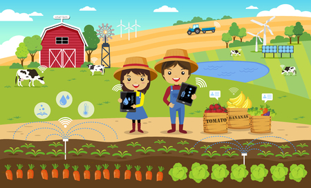 Smart Farming and internet of thing concept, vector illustrationのイラスト素材
