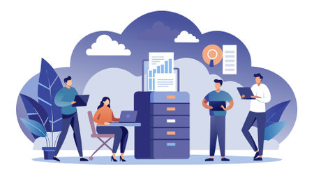 management data upload on cloud storage conceptのイラスト素材