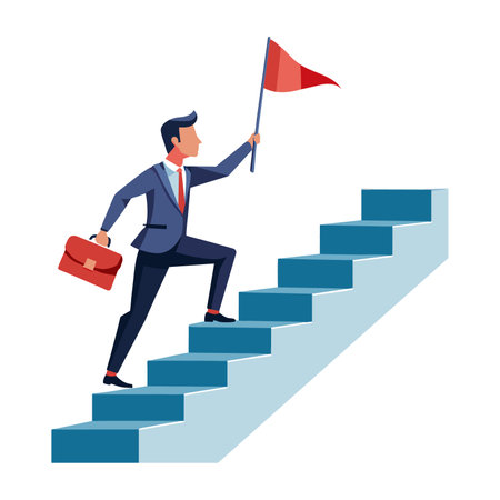 Businessman going up stairs with flag in hand vector illustration.のイラスト素材