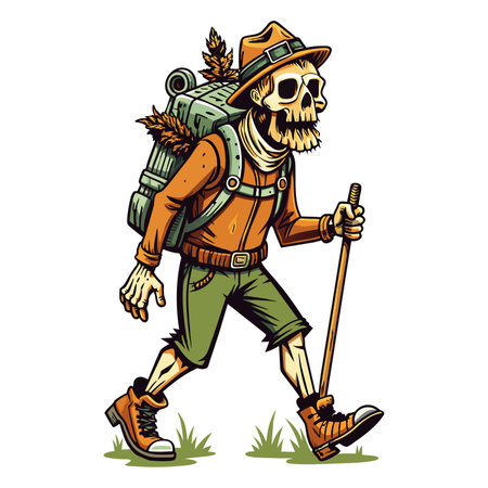 Vintage skull hiking illustrationのイラスト素材