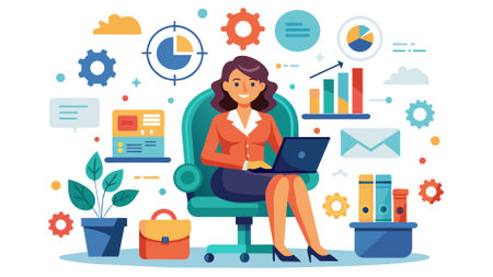 Business woman with laptop vector illustrationのイラスト素材