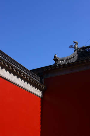 Red wall of a buddism temple in Nanjingの写真素材
