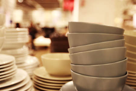 Bowls and plate in  marketの写真素材