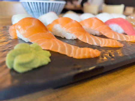 Sushi shot from the side at a Japanese restaurantの写真素材