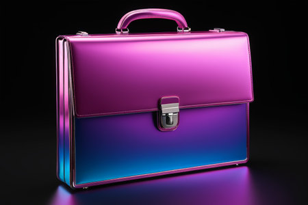 Pink briefcase on black background, 3d render, square imageの素材