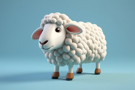 3d rendering of a white sheep standing on a blue background.の素材
