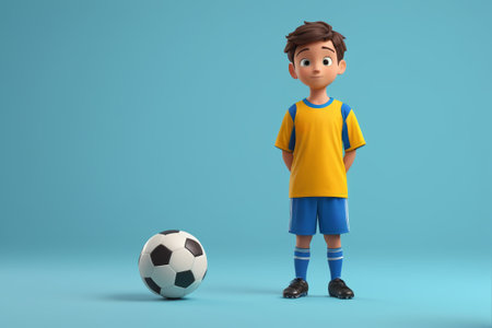 The sunny dream of a football boy, the cartoon vitality of a green fieldの素材