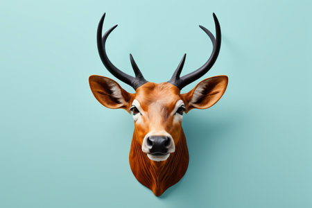 The artistic beauty of the deer head sculpture, the decoration of the deer head against a quiet backgroundの素材