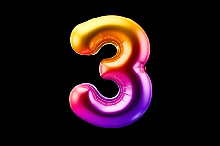 Colorful number balloon three, gradient color stereoscopic number 3の素材