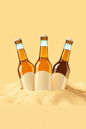 A refreshing moment on the sand with a cool beer in summerの素材