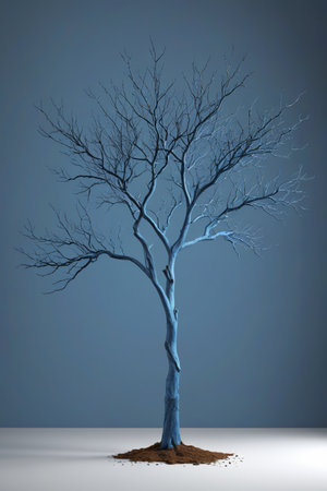 Dead trees in the blue silence, the vitality of the cold branches in winterの素材
