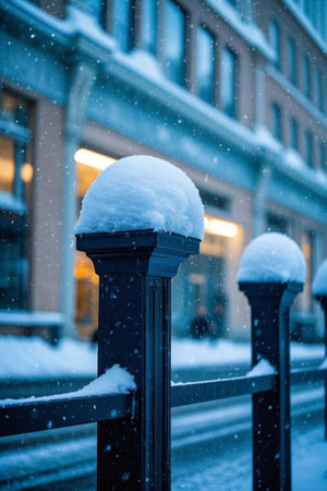 The poetry of the street corner in winter when the snow falls in the quietness of the cityの素材
