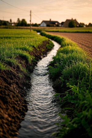 The idyllic tranquil canal, the natural beauty of the country canalの素材
