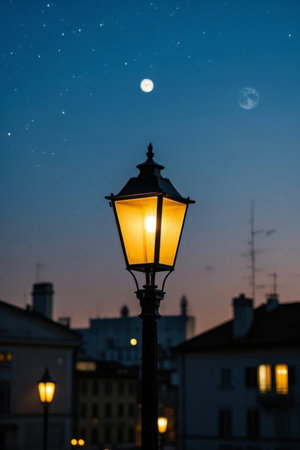 The city lights under the moonlit night, the warmth under the starry sky waitingの素材