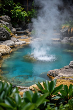 A picture of a hot spring in the middle of a streamの素材