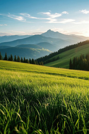 A meadow close up mountain pictureの素材