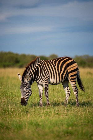 Zebras Grazing Trees on Grass Picturesの素材