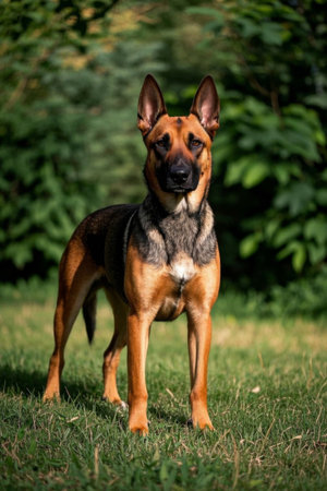 Picture of a dog with a Frisbee in its mouth standing on the grassの素材