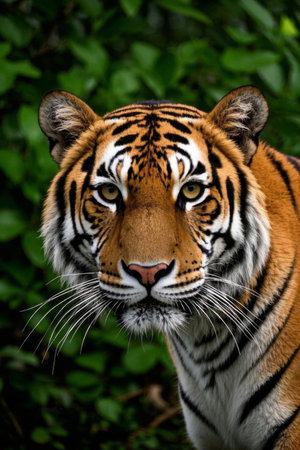 A tiger stands in the grass looking at the camera pictureの素材