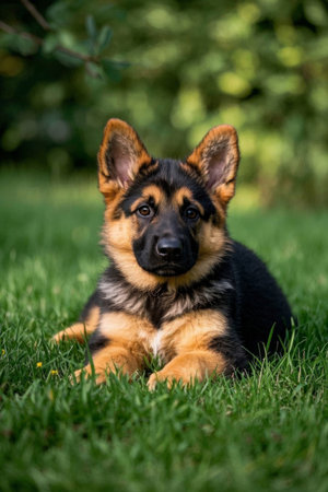 A dog lying on the grass Picturesの素材