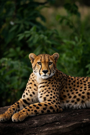 A Cheetah Lying on a Log Pictureの素材