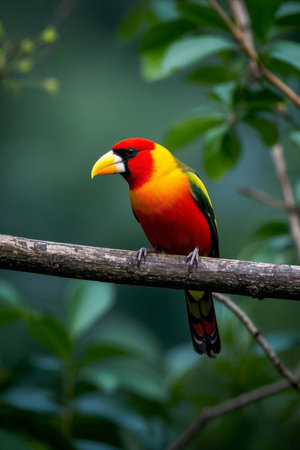 Brightly Colored Bird Perched on a Branch in a Tree Pictureの素材