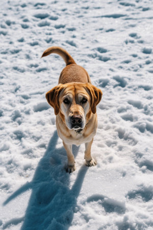 A dog standing in the snow Pictureの素材