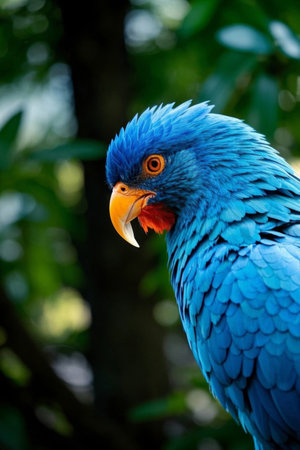 Blue parrots have orange beans and yellow beak picturesの素材