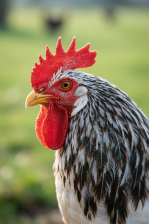 Black and white picture of face with red combの素材