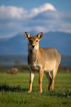 A Fawn Mountain Range Picture Standing in the Fieldの素材