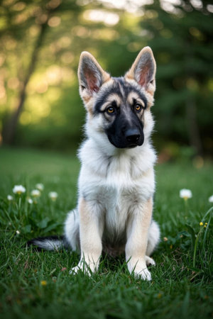 Picture of a dog and a Frisbee sitting on the grassの素材