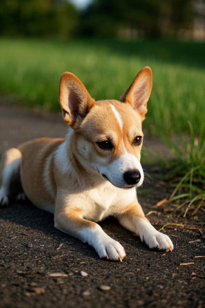 A dog lying on the ground Imagesの素材
