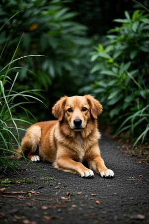 A dog lying on the ground Imagesの素材