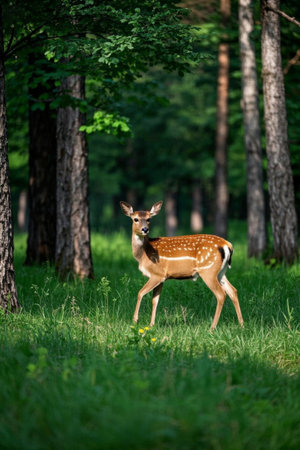 Looking at a camera picture with a blurred background in the woodsの素材
