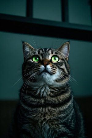 A cat looks up at something pictureの素材