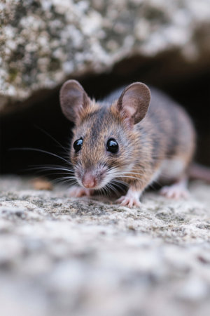 A little mouse sitting on a rock Pictureの素材