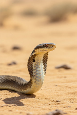 Picture of a snake sitting on the sandの素材