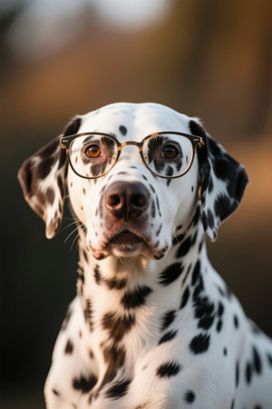 Pictures of Dalmatian dogs sitting in the grass with glassesの素材