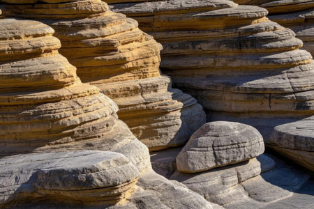 Natural sculptures of cascading rocks, peculiar textures of wind-eroded landformsの素材